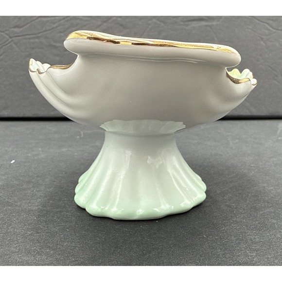 Vtg Lefton Shell Dish Hand Painted Floral 5066 Trinkets Rings Soap Pedestal Blue - Picture 5 of 8